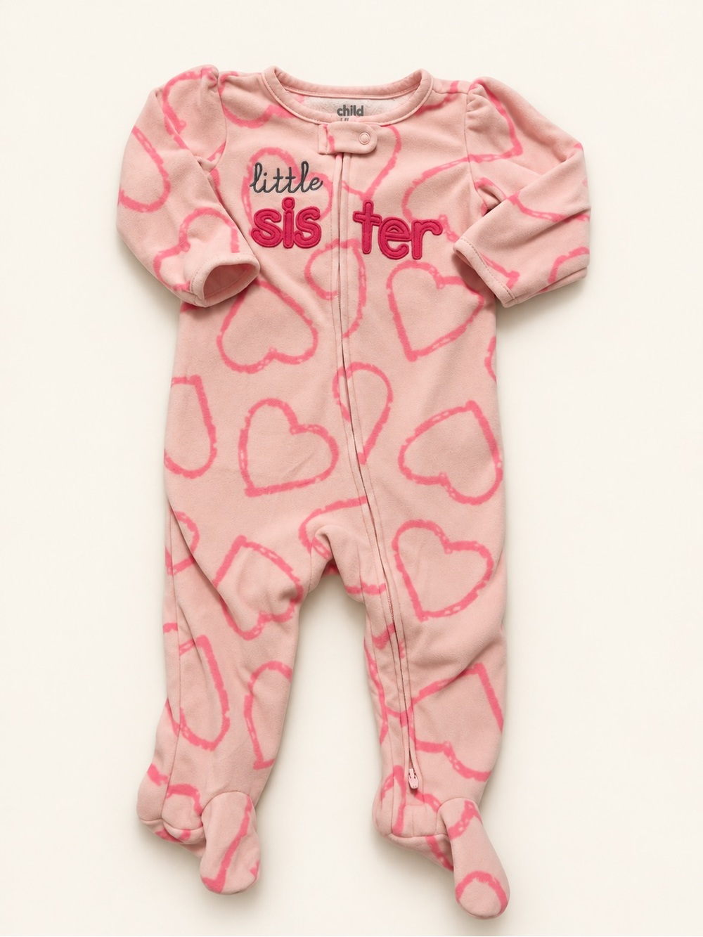 child of mine Pink Heart "Little Sister" Footed One-Piece